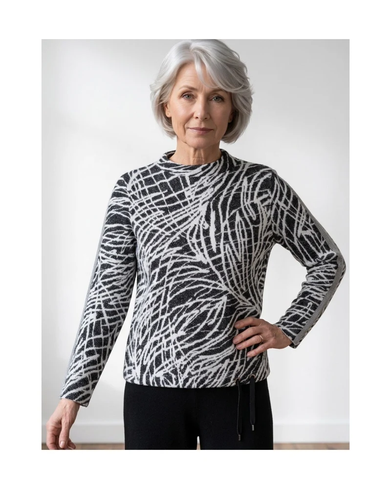 Gabrielle K. Warme Trui Met Turtleneck En Sportieve Details Antraciet Wit