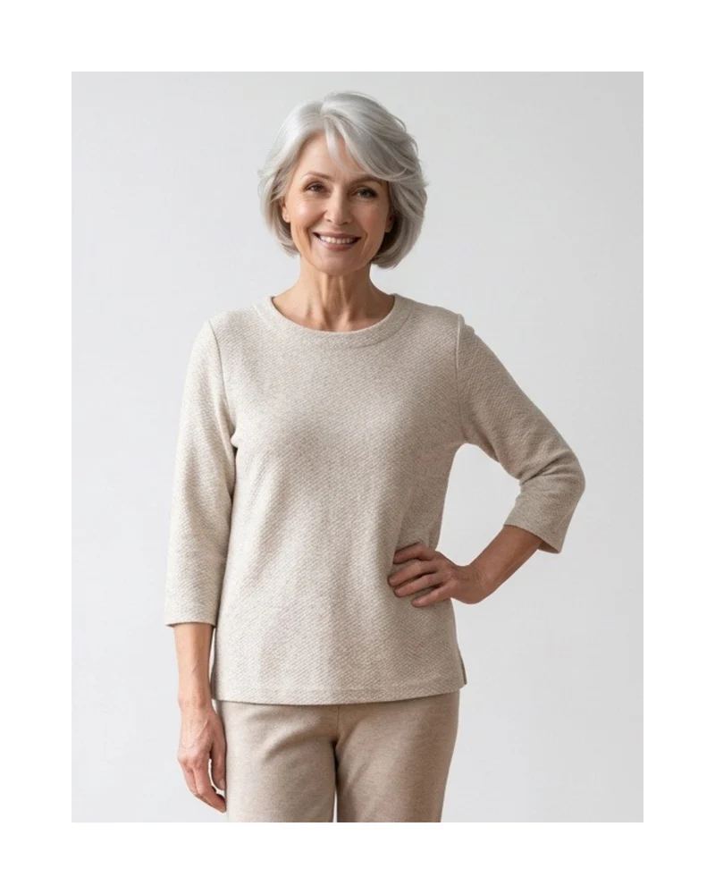 Luxe Comfort shirt met 3/4 Mouwen – Gemêleerd Beige