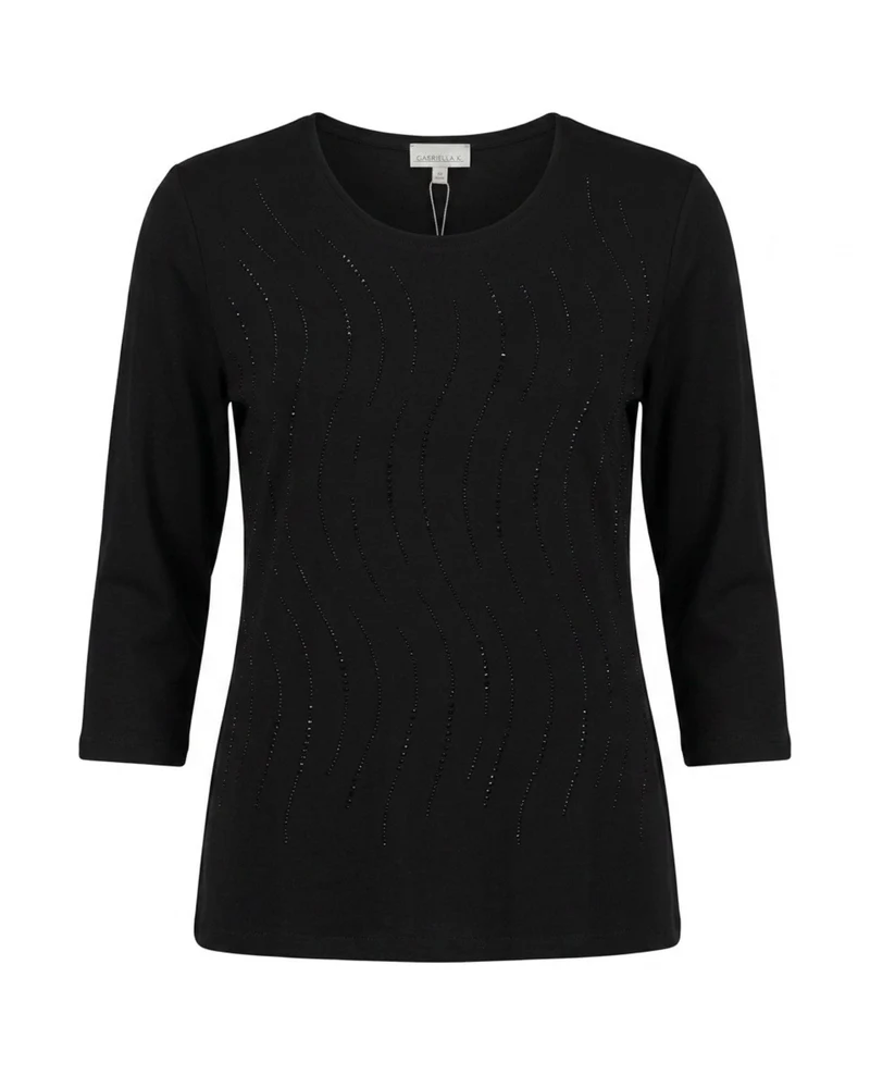 Gabriella K. Luxe Shirt met Strassteentjes – 3/4 Mouwlengte Zwart