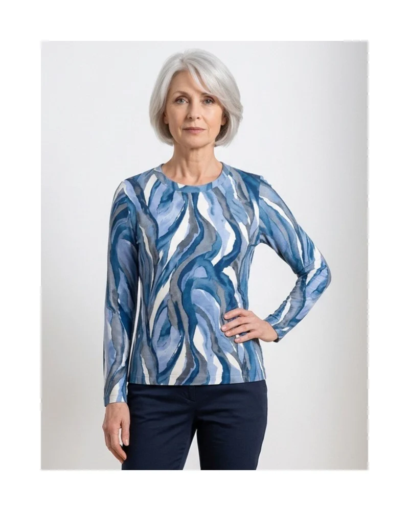 Marinello Ribshirt met 3/4 Mouw Rafblauw