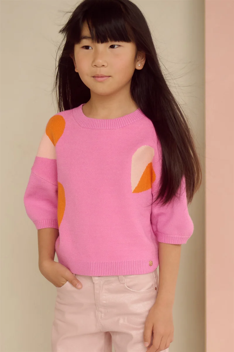 Keya Gebreide Top met Intarsia Hartjes Roze
