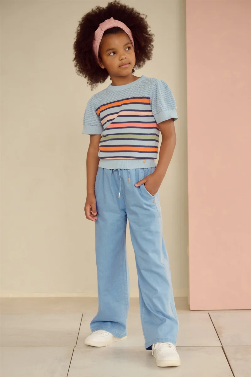 Kerala Ajour Gebreide Gestreepte Top Blauw