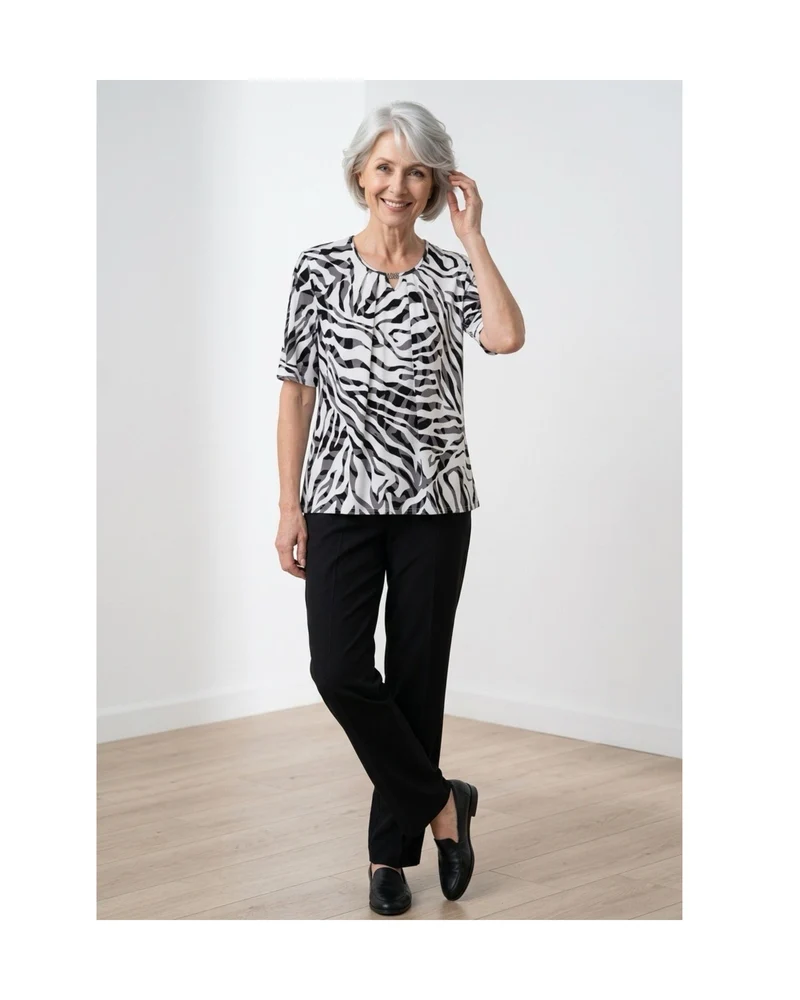 Dames Shirt Ronde Hals Zebra Zwart Wit