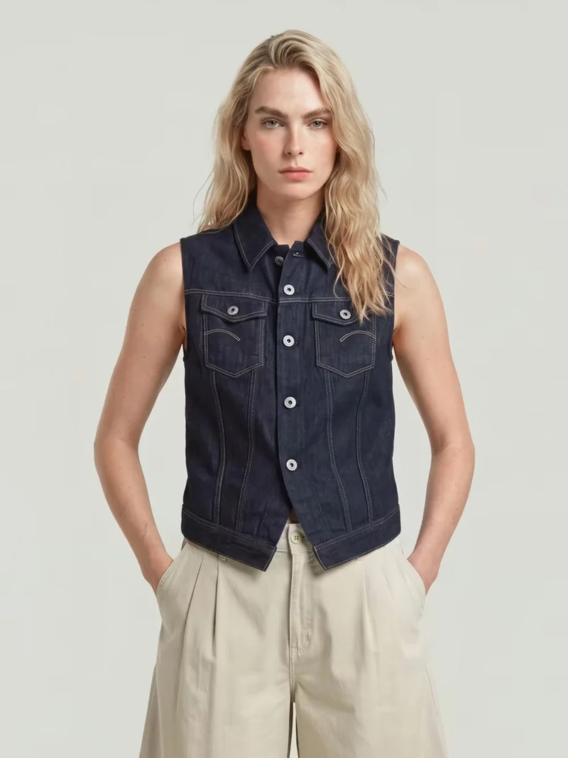 Donkerblauw denim gilet