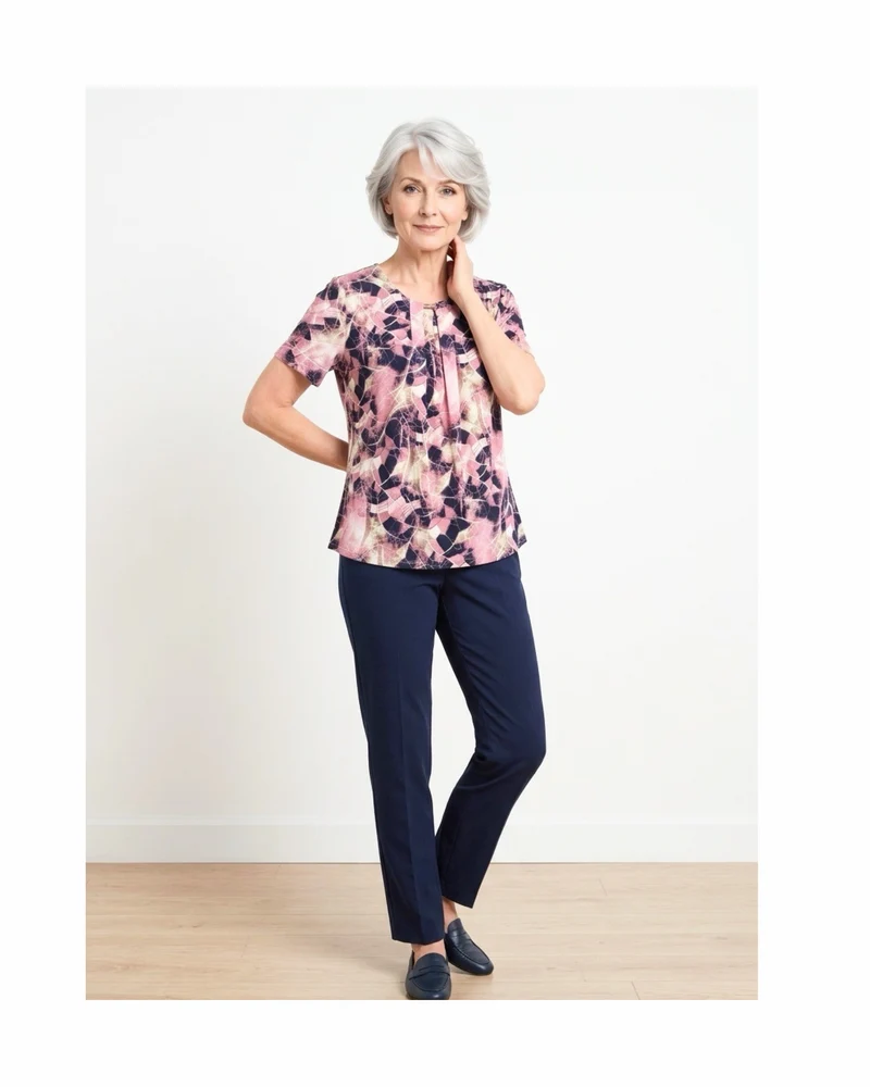 Shirt Vlak Dessin Marine Roze Taupe