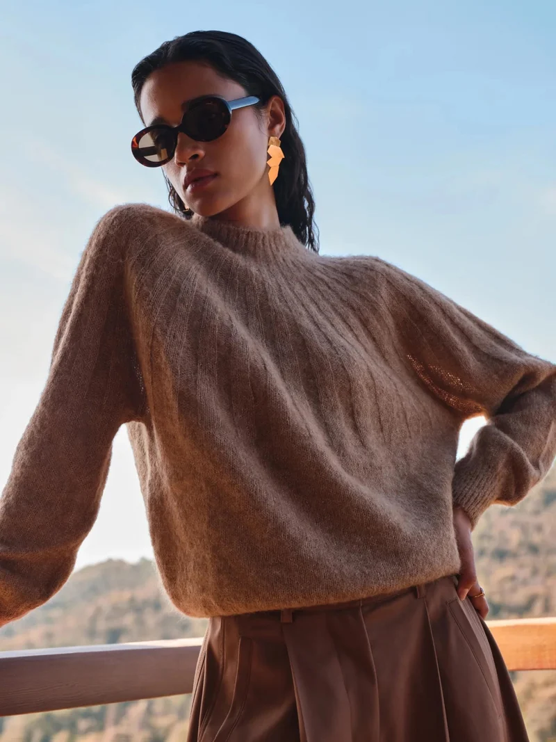 Lichtbruine gebreide pullover zoe