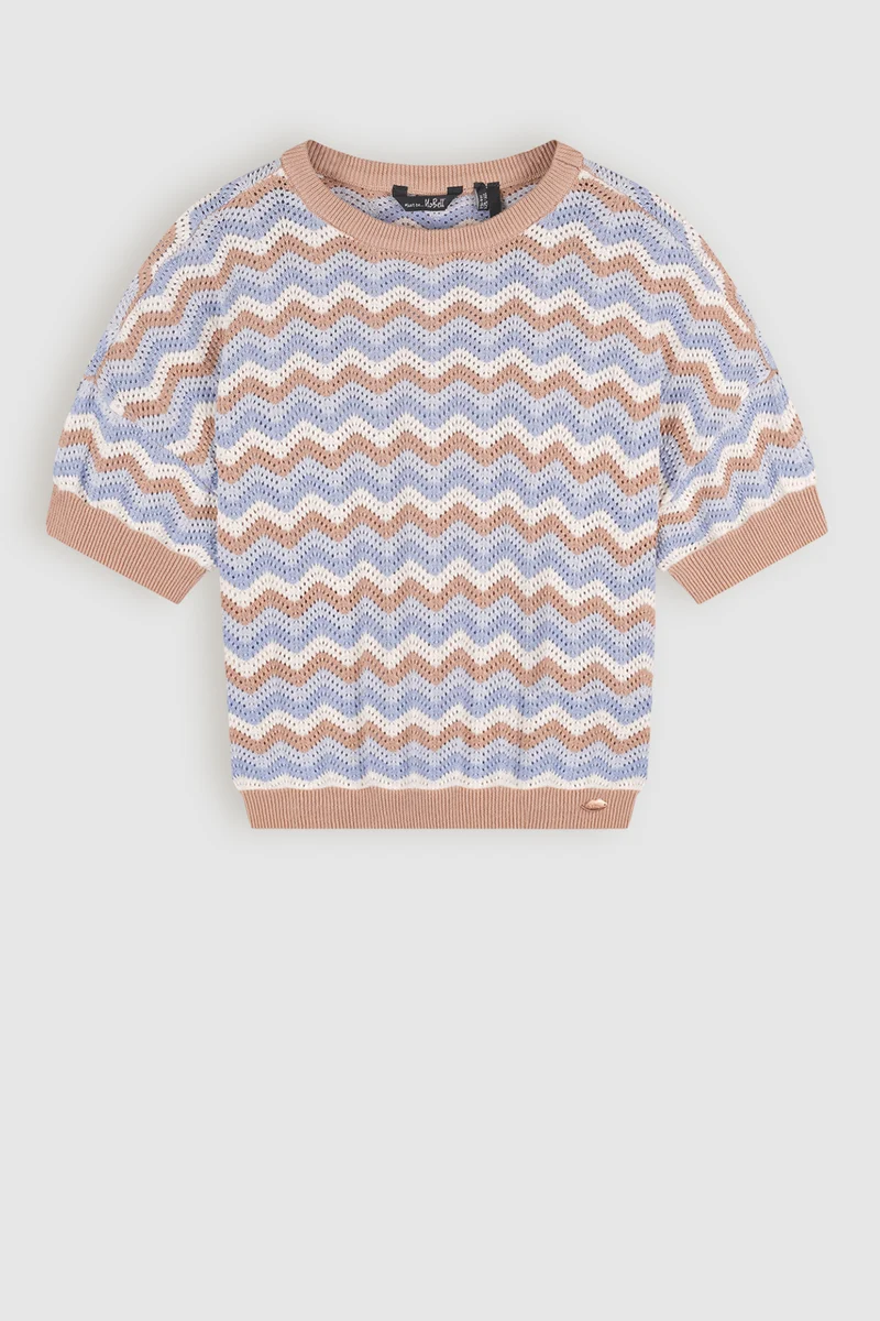 Alic Zigzag Gebreide Crop Trui Multikleuren Pearled Ivory