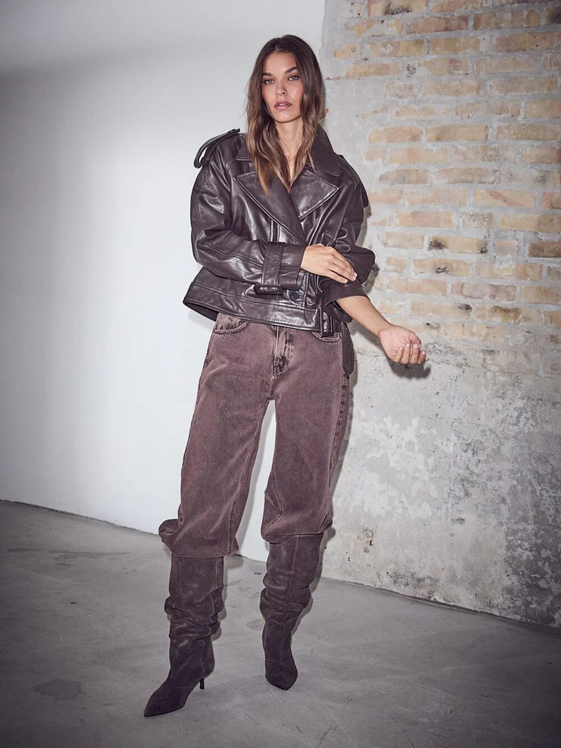Bruine jeans uni mid rise tall