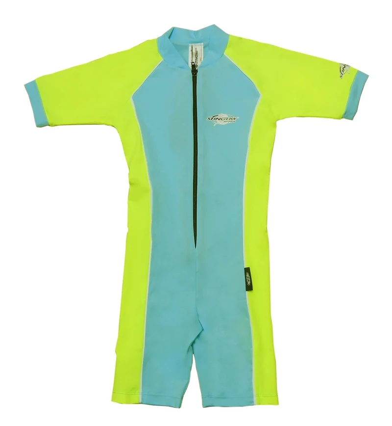 Stingray meisjes UV zwempak sunsuit korte mouwen- aqua/geel