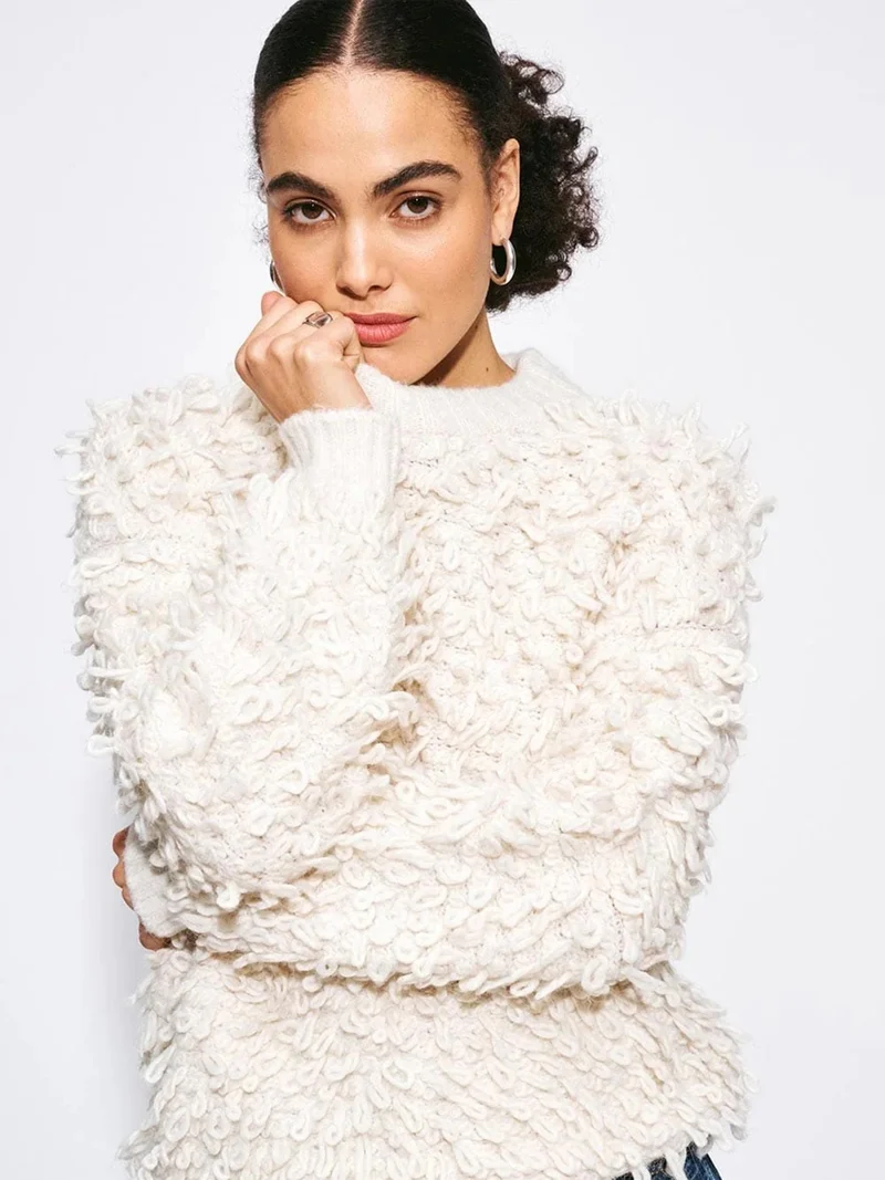 Beige bouclé trui