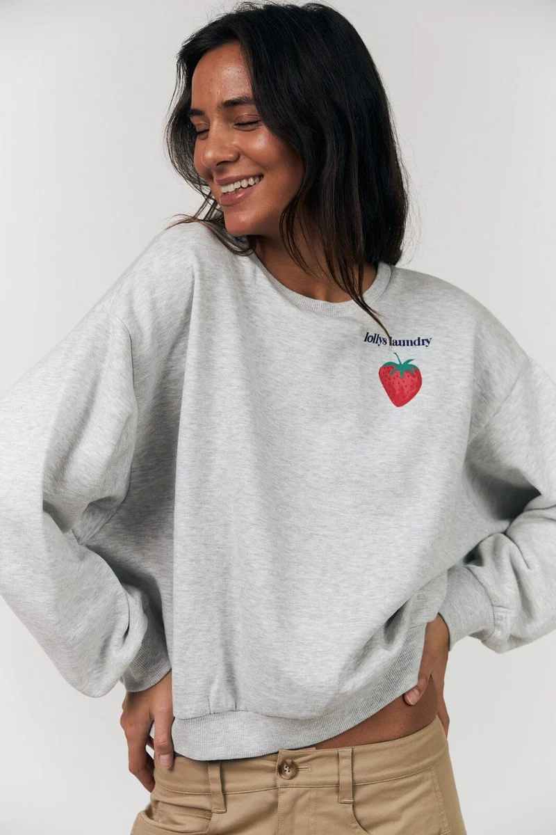 Lollys Laundry - Sydneyll Strawberry Sweatshirt Ls 26124-1080 - 13 - Light Grey Melange