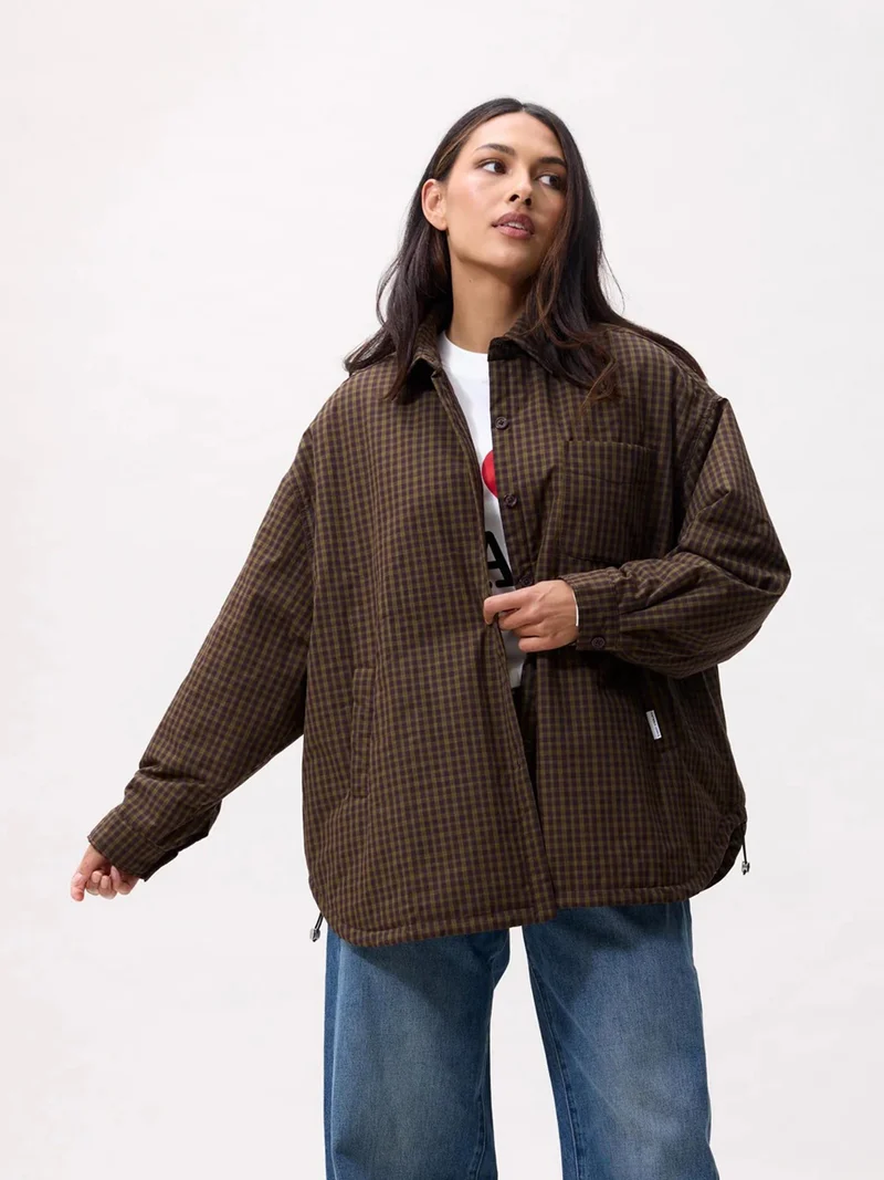 Bruine padded check jacket mossy