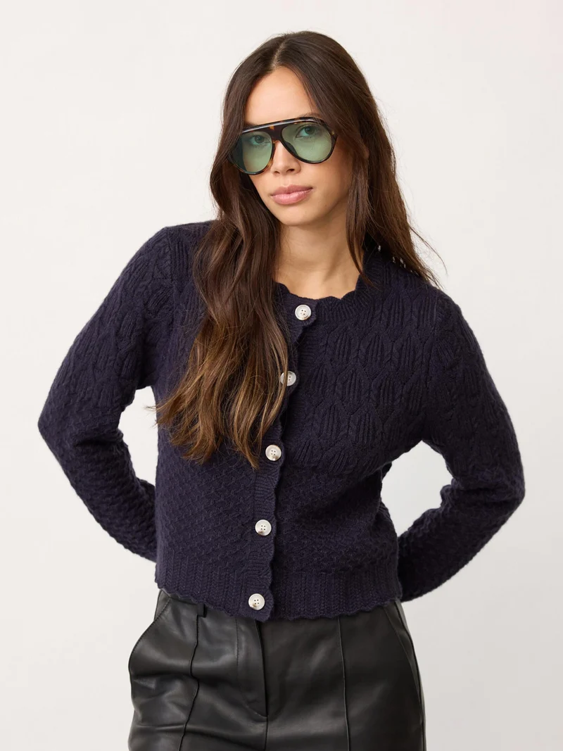 Navy pointelle gebreid vest rowcc