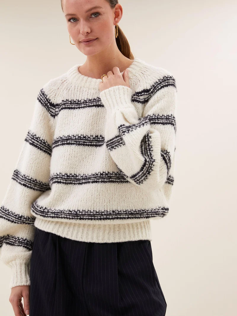 Ecru gebreide trui lucia stripe