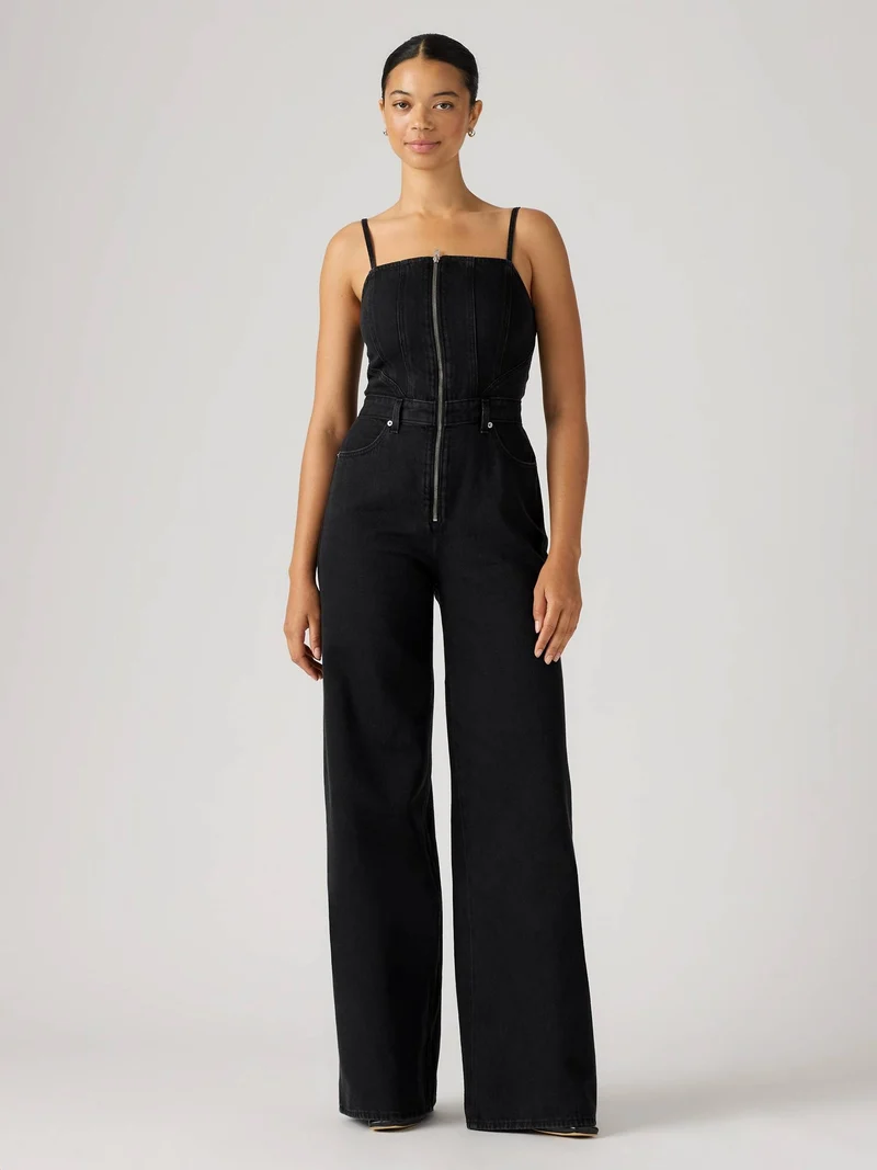 Denim mouwloze jumpsuit