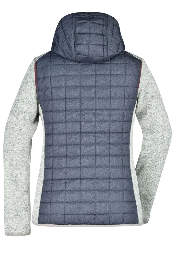 James & Nicholson - Knitted Hybrid Dames Jas - Light Melange/Anthracite Melange