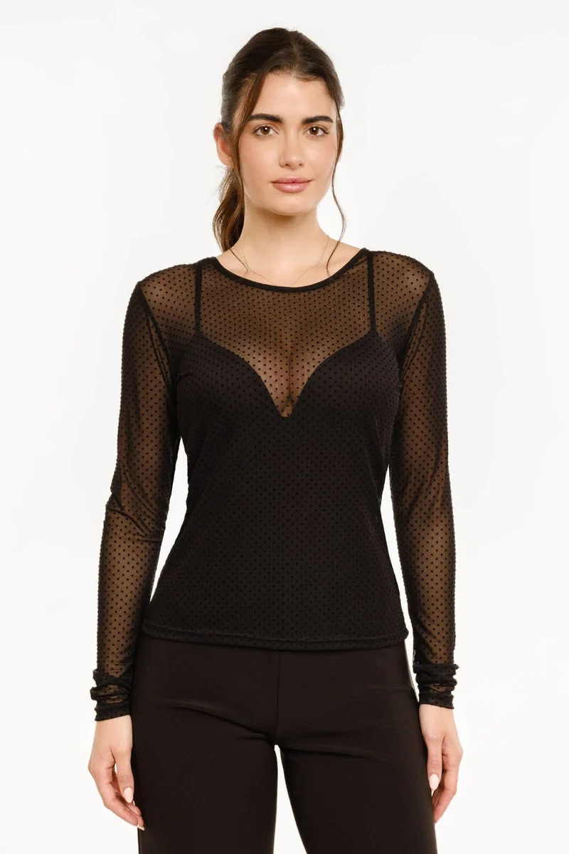 Liberte - Mesh Ls Tshirt, Dot 22069 - Black