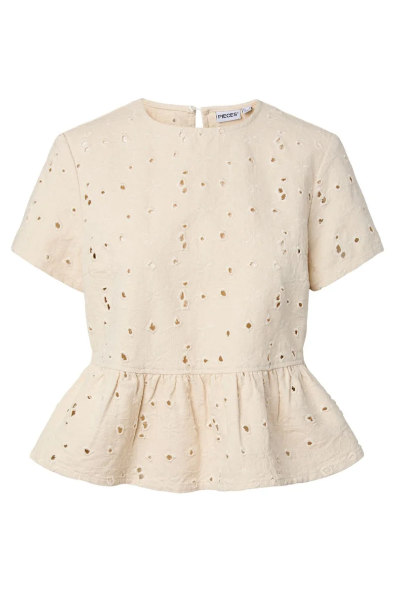 Pieces - Pcella Ss Top - 5106570 Ecru Embroidery