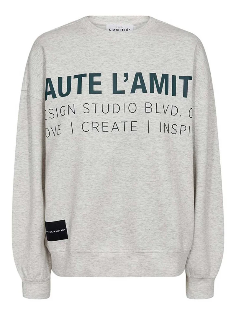 Lichtgrijze sweater met tekst