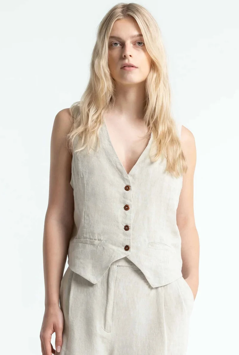 Beige linnen gilet lucia