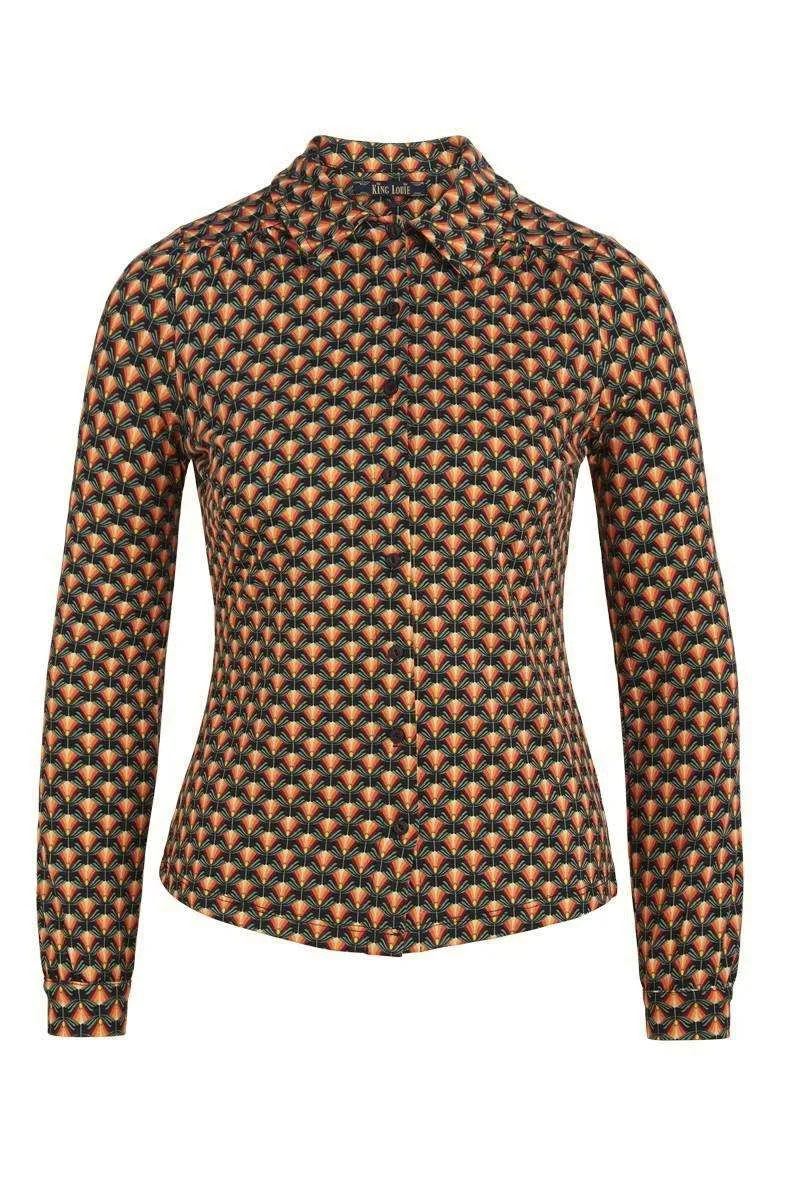 Oranje blouse met grafische print | King Louie blouse rizzoli tweed orange