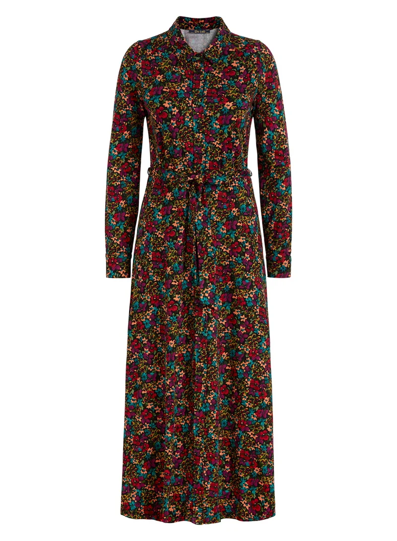 Midi jurk met strikceintuur | King Louie olive midi dress la concha black