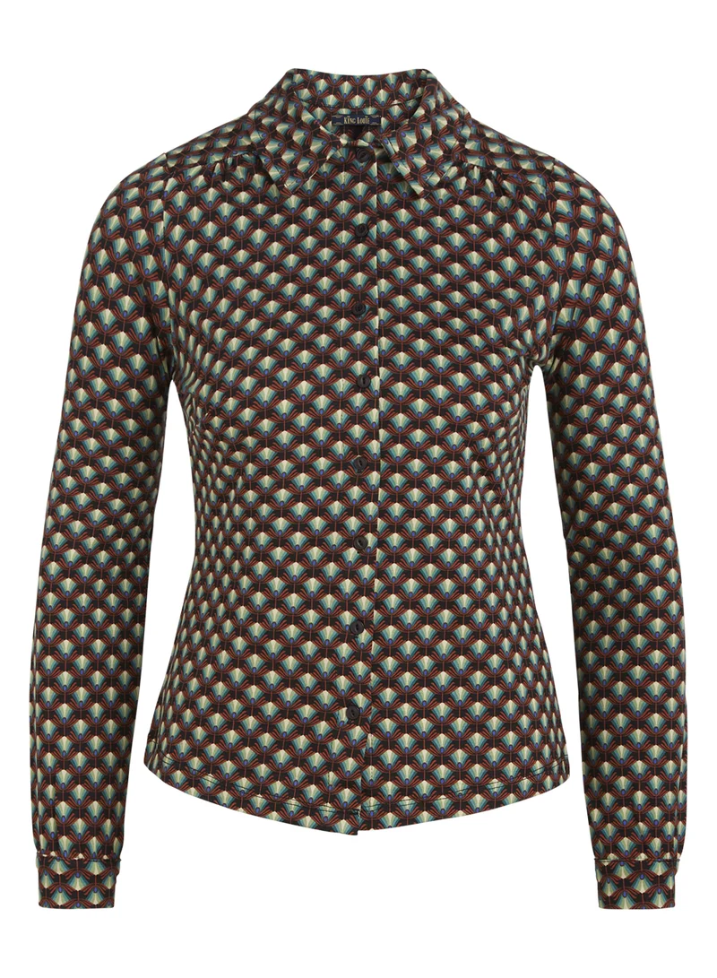 Groene blouse met grafische print | King Louie blouse rizzoli smoke green