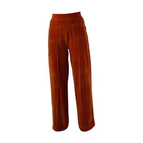 Roestkleurige velvet broek met brede tailleband | Froy & Dind pants Fenna brown velvet