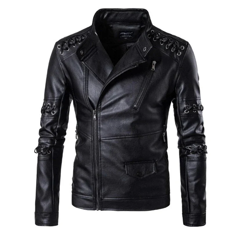 Heren Bikerjack met Decoratieve Riemen