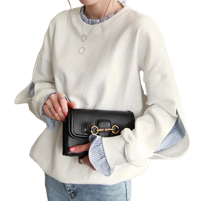 Dames Oversized Sweatshirt met Ruches en Gelaagde Manchetten