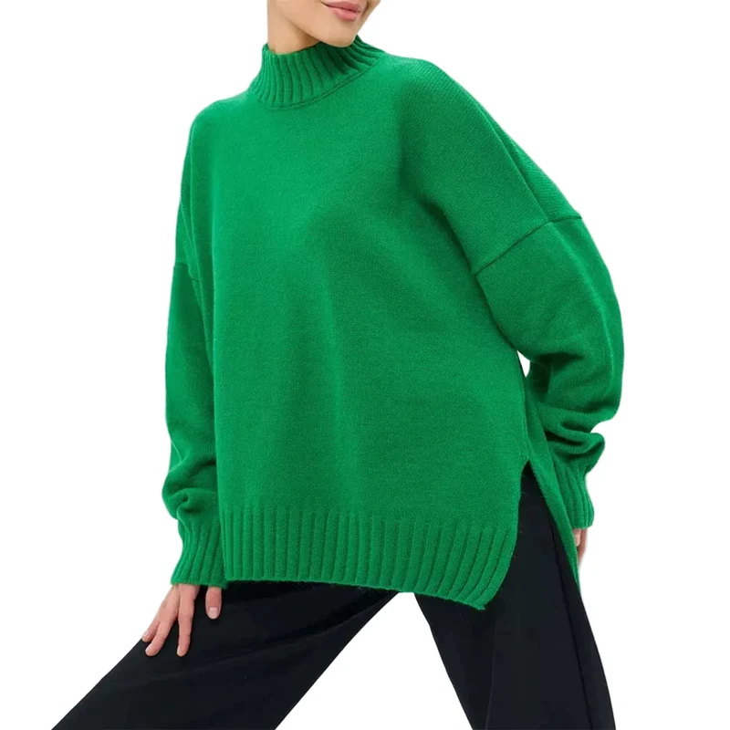 Dames Oversized Gebreide Trui met Halfhoge Hals