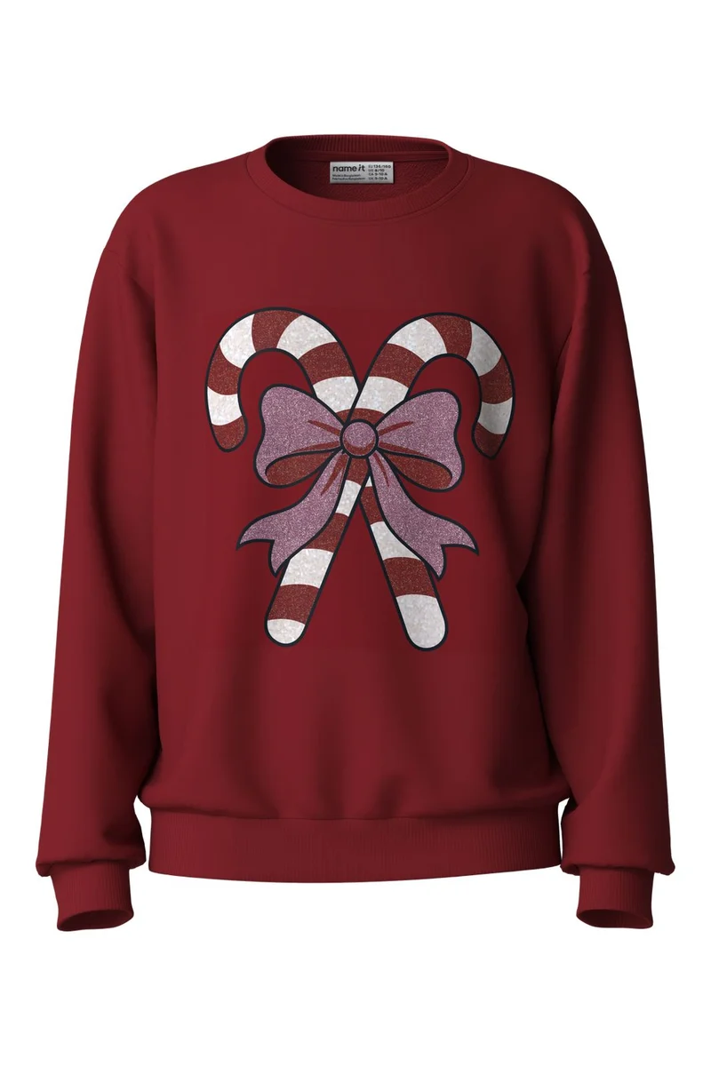 Name It - Nkfvertrud Ls Nreg Sweat - 5129014 Red Dahlia Candy Canes