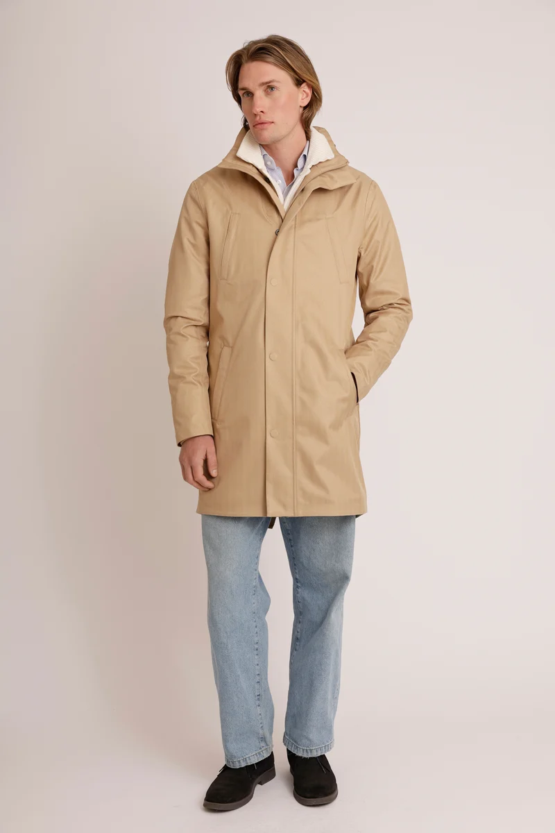 Waterproof Tailored Fit Parka | Beige Herringbone