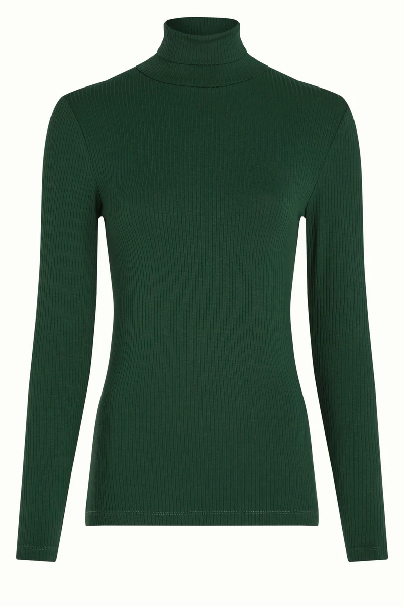 King Louie rollneck top uni rib forest green