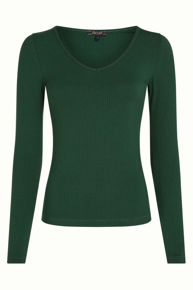 King Louie carice V top uni rib forest green