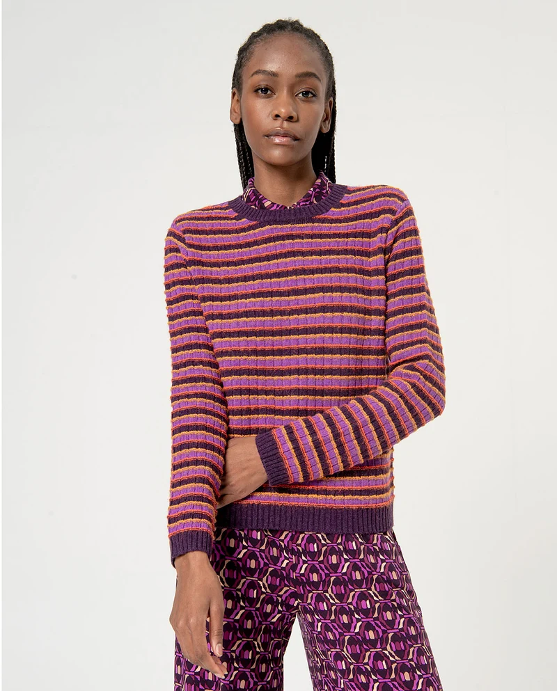 Surkana striped jumper round neckline purple
