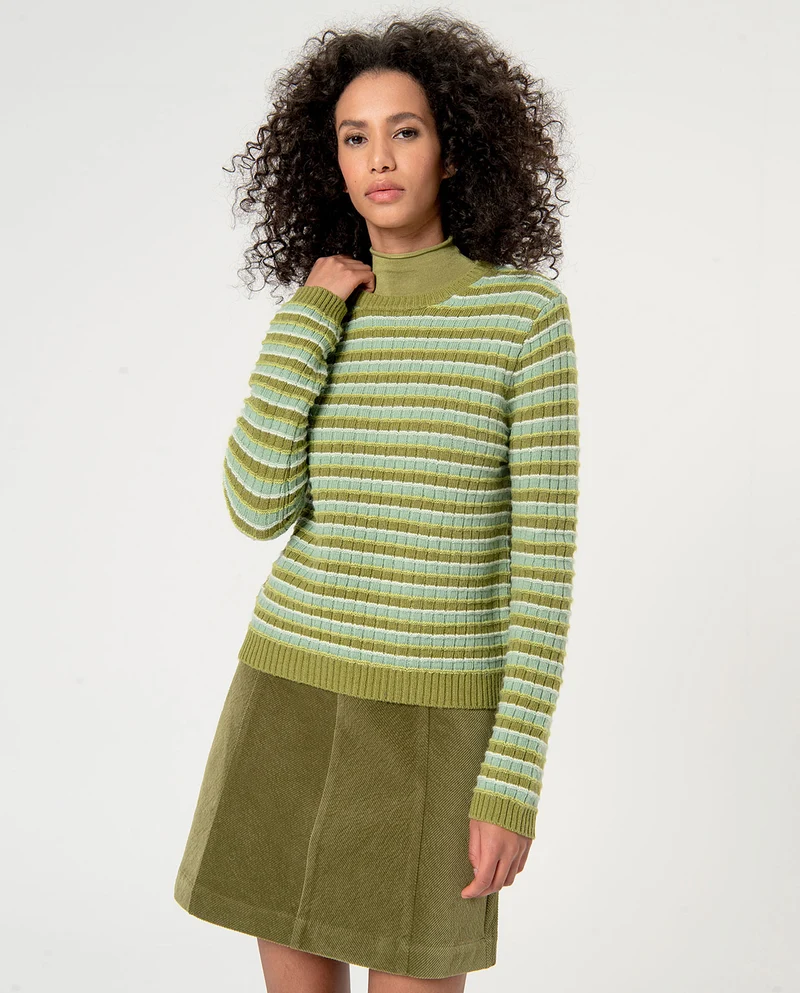 Surkana striped jumper round neckline green