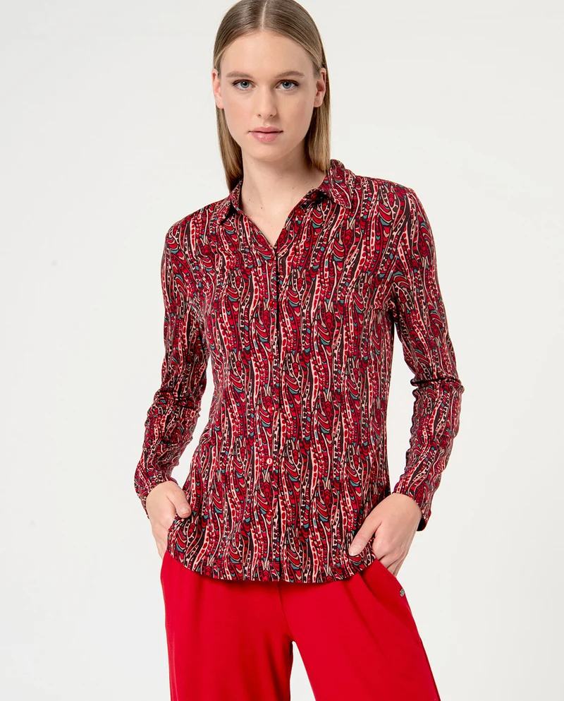 Surkana fitted shirt long sleeves maroon