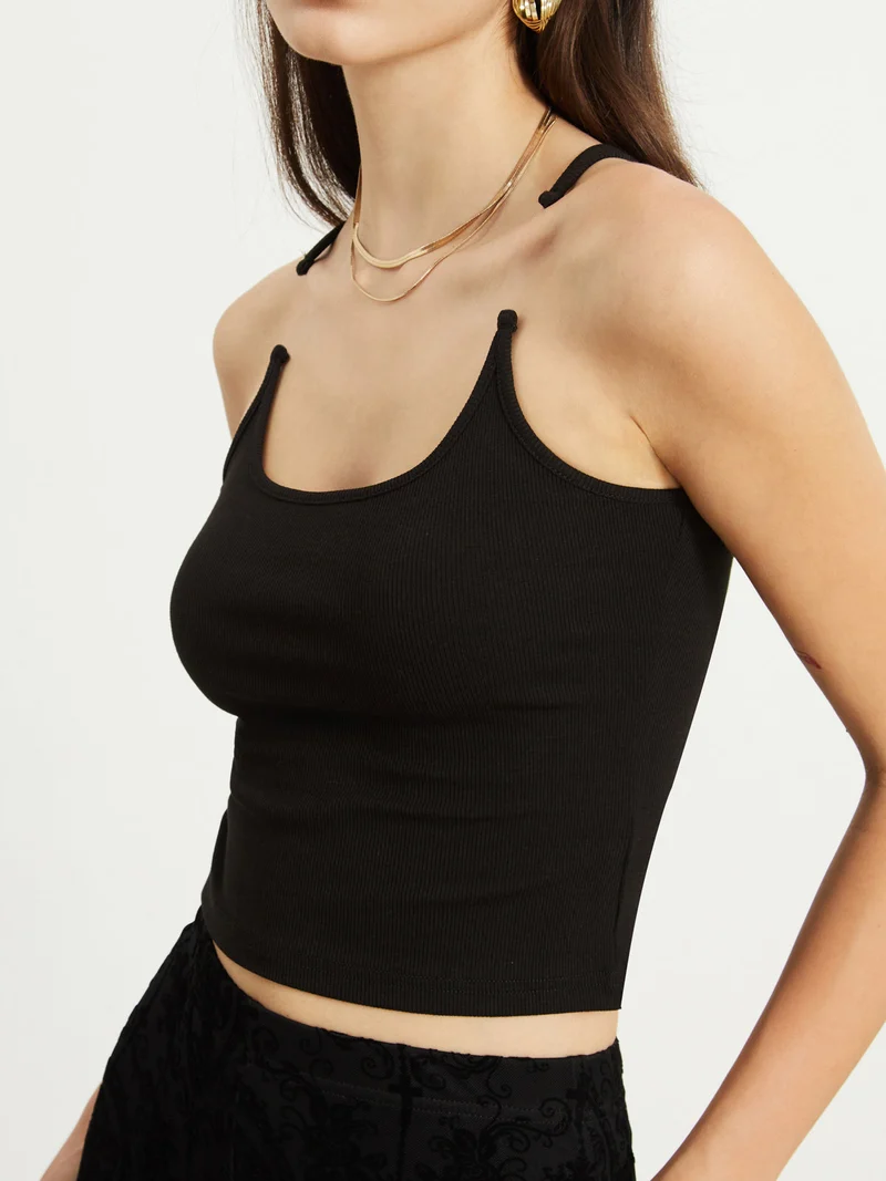 Dames Crop Top Mouwloos met Transparante Bandjes