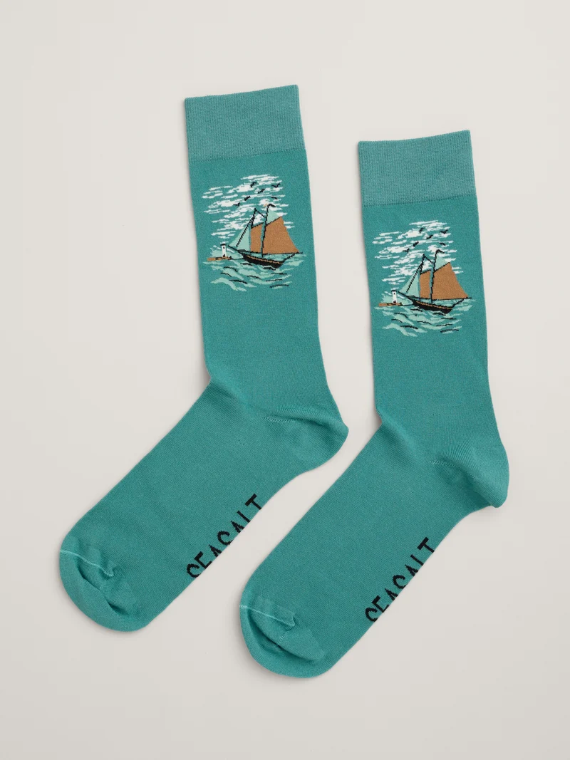 Seasalt Cornwall men's bamboo arty socks windswept boat headland