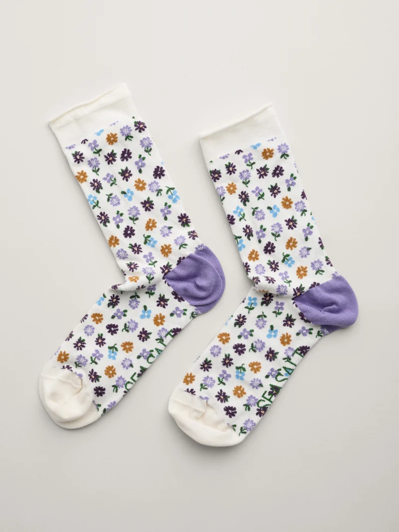 Seasalt Cornwall women's arty socks botanical ditsy chalk