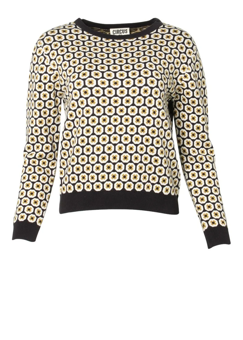 Circus sweater black pansie pattern ivory