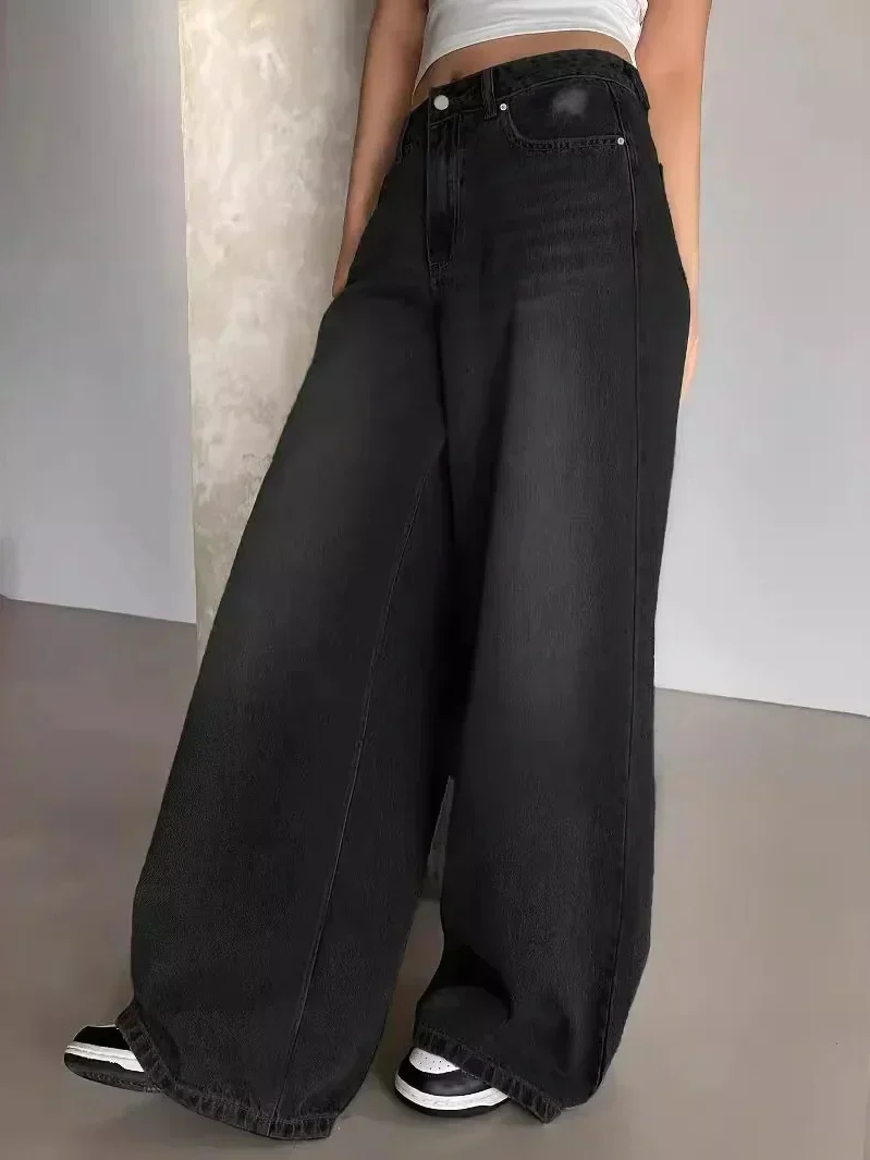 Baggy wide leg jeans dames – high waist oversized jeans in grijs, zwart & blauw