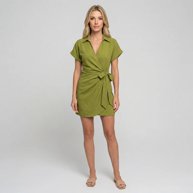Wikkel Playsuit met Kraag en Korte Mouwen