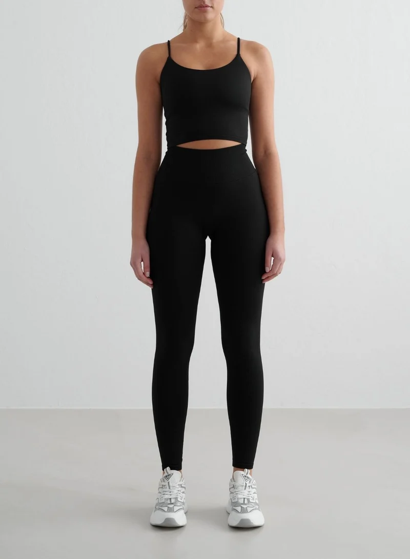 Black Shape Seamless Tights & Strap Singlet Set