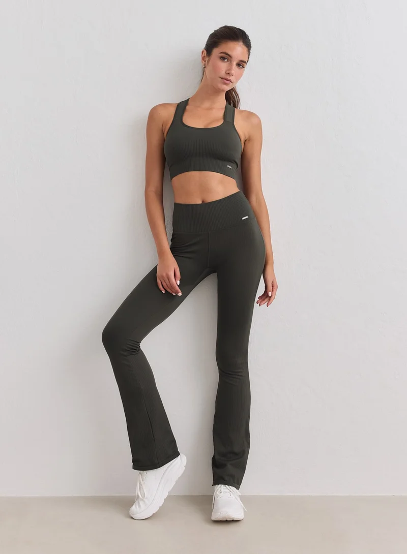 Dark Ivy Ribbed Seamless Flare Tights