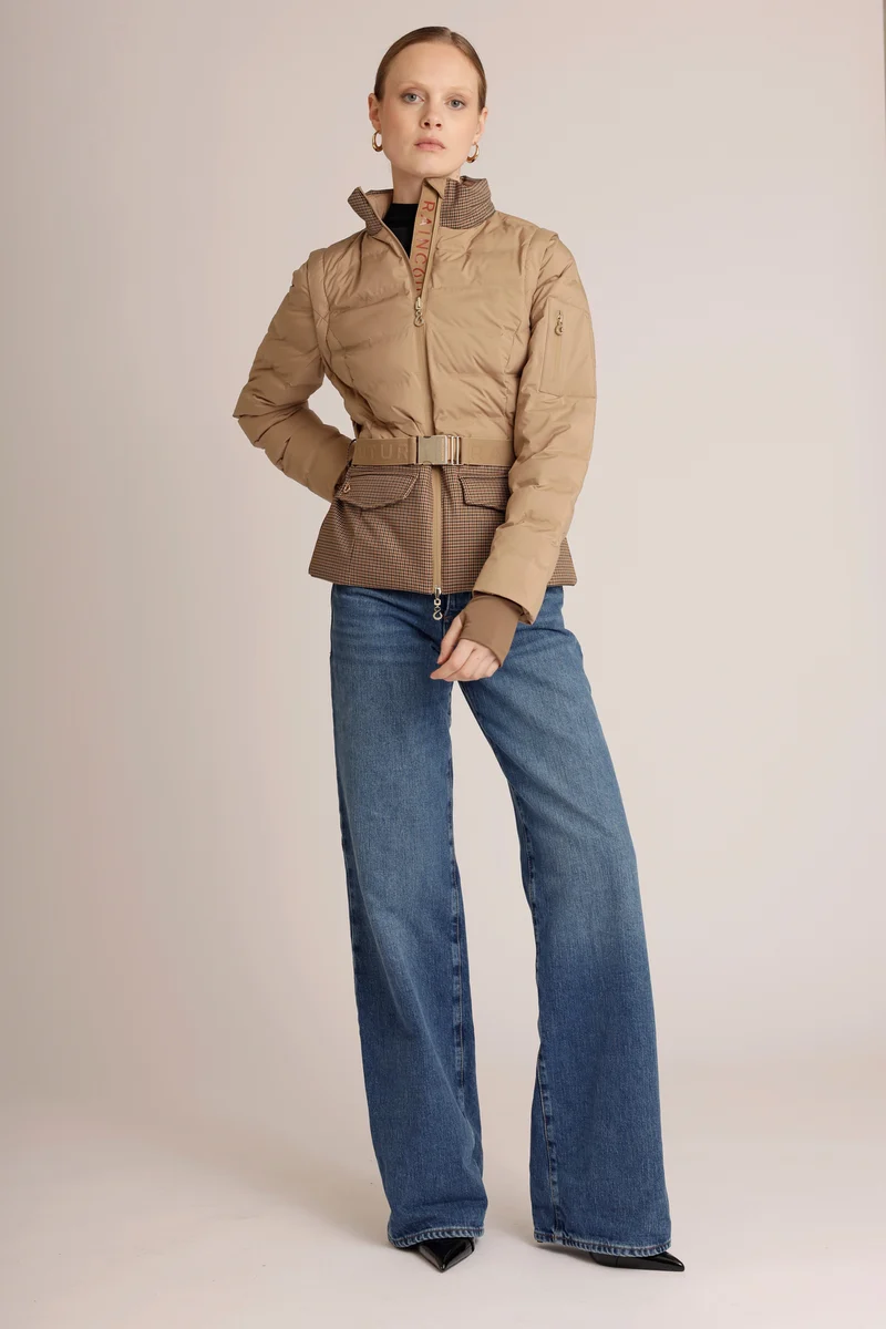 Waterproof 3-In-1 Down Jacket & Bodywarmer | Beige Houndstooth