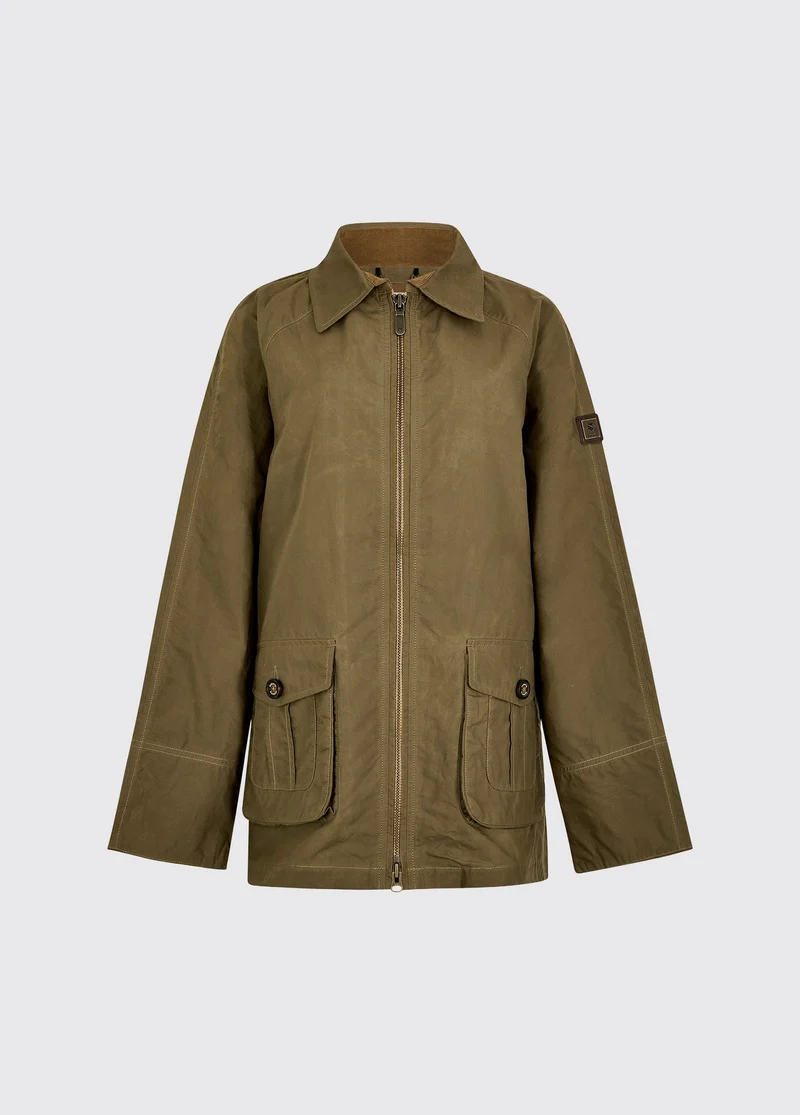 Delany Dames Waxkatoen Utility Jas - Dusky Green