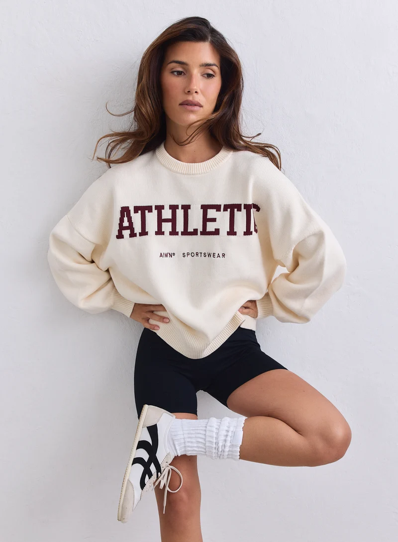 Cream Athletic Knit Sweatshirt
