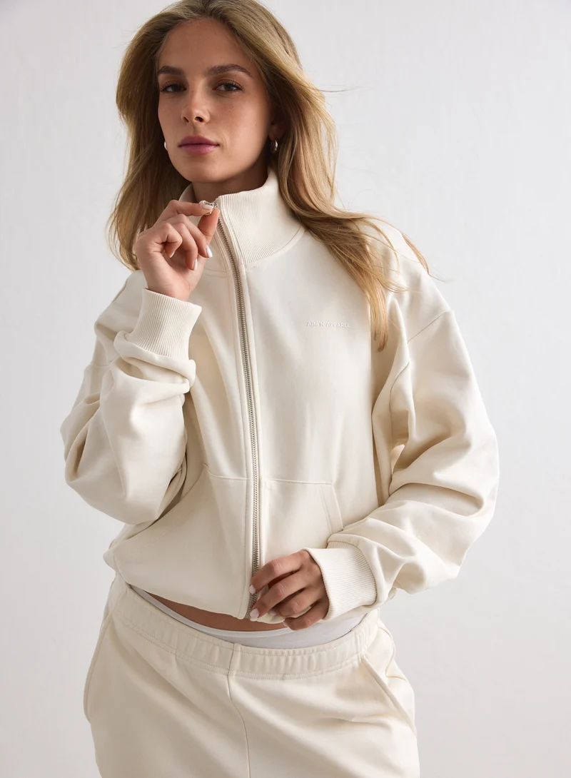 Cream Chunky Terry Zip Jacket
